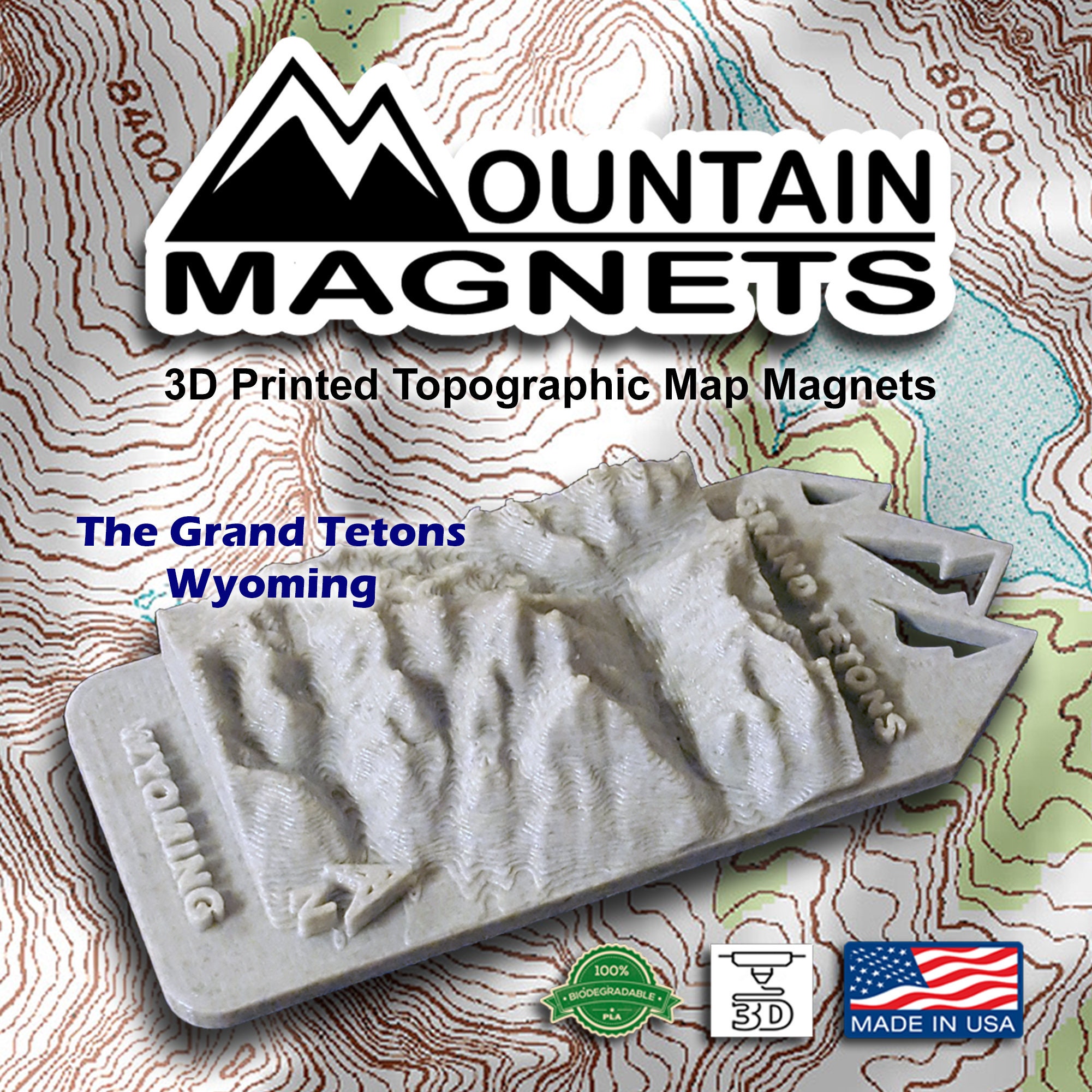 3d Printed Topographic Map Grand Tetons 3D Printed Topographic Map Magnet Mountain | Etsy Uk