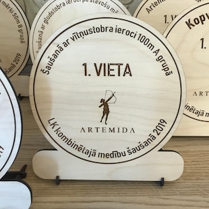 Natural engraved wooden medals with stand for competition, Prize for any sport activity, for races, Memorable reward for athletes, players