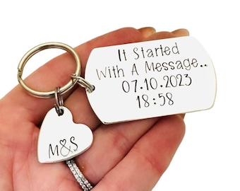 It started with a message Keychain, Special Date Keyring For Boyfriend, Valentines Gift for Fiance, Anniversary Gift For Husband, Wife Gift