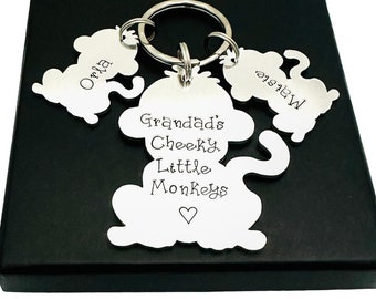 Personalised Monkey Keyring For Grandad, Fathers Day Gift For Grandpa, Birthday Present For Dad, Papa Gift From Grandkids, Pops Present