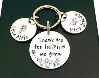 Thank You For Helping Me Grow Keyring, Personalised Teacher Gift, End Of Term Gifts Teaching Assistant, Nursery Nurse Appreciation Gifts