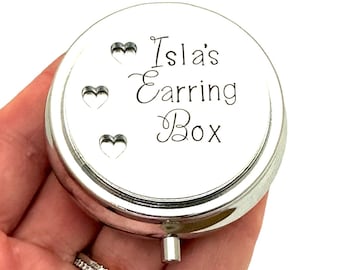 Personalised Earring Box, Travel Earring Organiser For Teen Girls, Birthday Present For Daughter, Small Jewellery Box for Women, Bridesmaid
