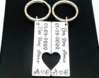 New Home Keyring For Couples, Special Date Husband And Wife Gifts, New House Gift, His And Hers First Home Key ring, House Warming Present