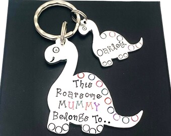 This Mummy Belongs To Keyring, Dinosaur Key ring From Kids, Mothers Day Gift For Mum, Birthday Present For Women, Personalised Mom Keepsake