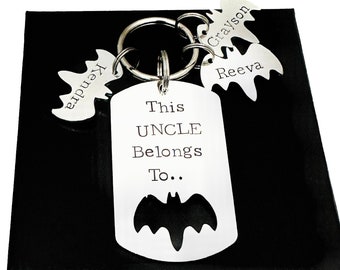 Uncle Keyring, Birthday Gift For Uncle, Uncle Gift From Niece, Superhero Gift, Bat Key ring, Brother Present, Personalised New Uncle Gift