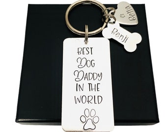 Best Dog Dad Keyring, Fathers Day Gift From The Dog, Dog Grandad Gifts, Personalised Birthday Present For Dog Daddy, Pet Name Keychain, Papa