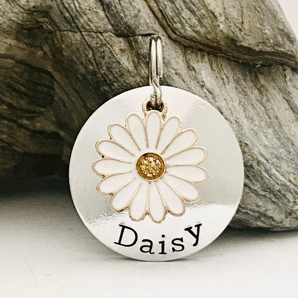 Personalised Daisy Dog ID Tag, Small/Medium Dog Tags, Dog Tags For Dogs, Hand Stamped Dog Tag, Cute Dog Tag, Pet Name Tag, Dog Accessory