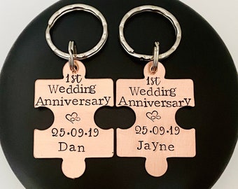 1st Wedding Anniversary Gift, Special Date Personalised Copper Keyring, Husband And Wife Wedding Gifts, Anniversary Present For Couple