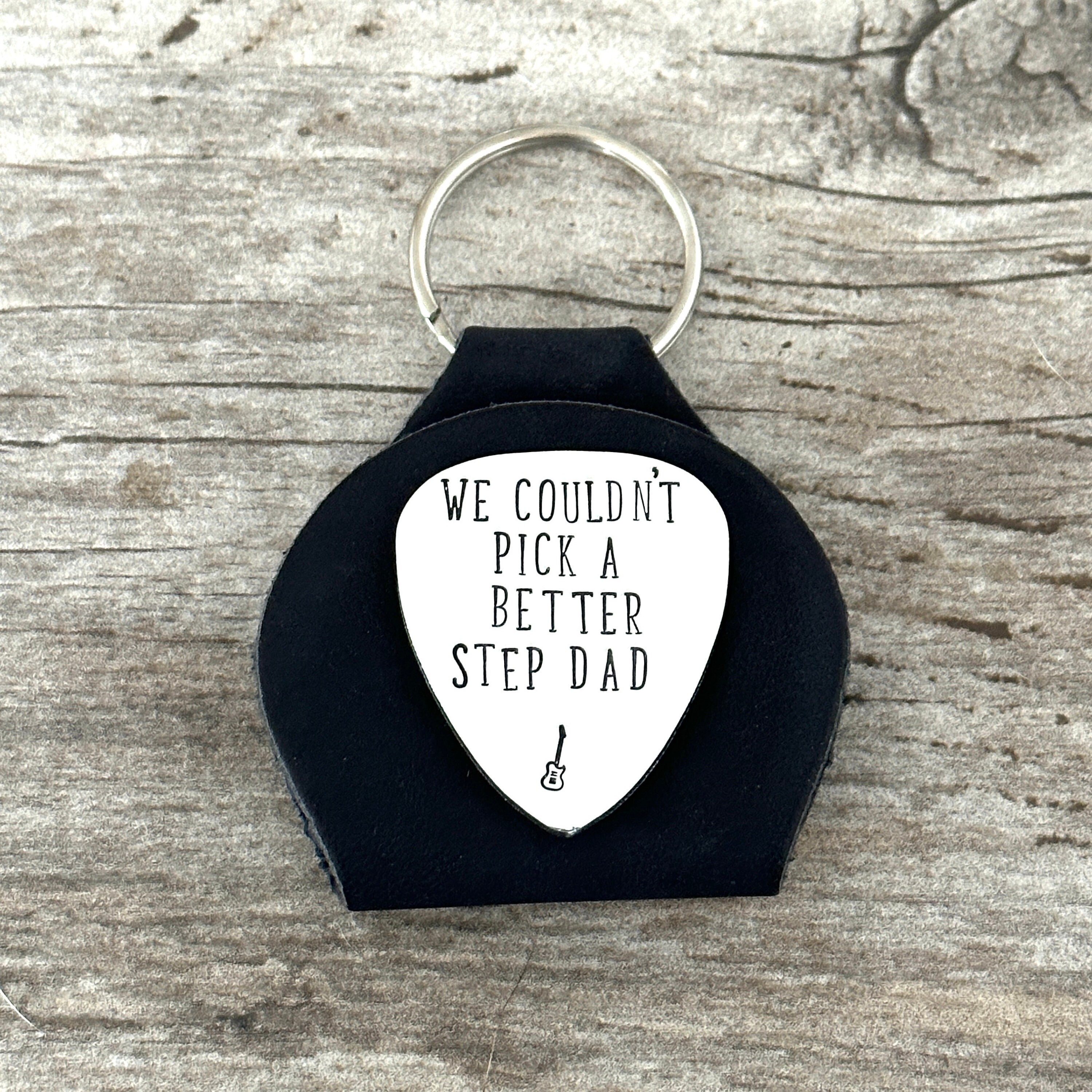 Personalised Guitar Pick Keyring, Stepdad Fathers Day Gifts, Guitar Gift For Dad From Son, Birthday Present For Music Lover, Musician Gift