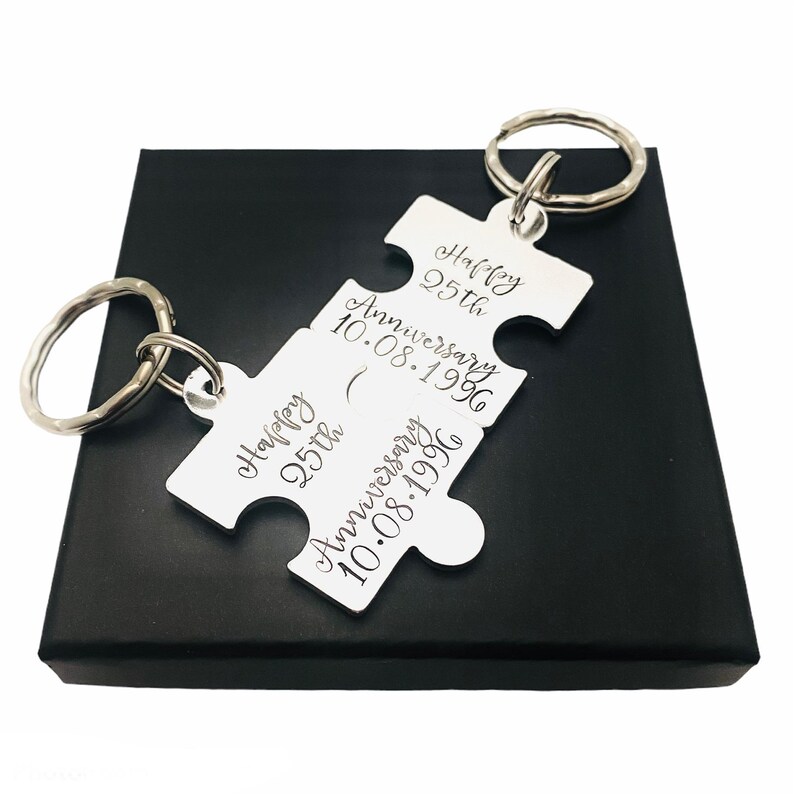 25th Wedding Anniversary Keyring, Husband and Wife Matching Key Rings