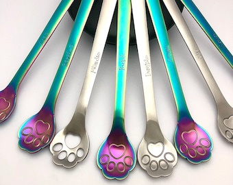 Stainless Steel Spoon For Dogs, Cutlery For Cats, Paw Print Gift For Her, Birthday Present For Pet Lover, Coffee Spoon For Cat Lover, Unique