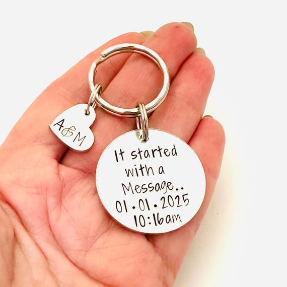 It Started With A Message Keyring, Couples Gift, Valentines Day