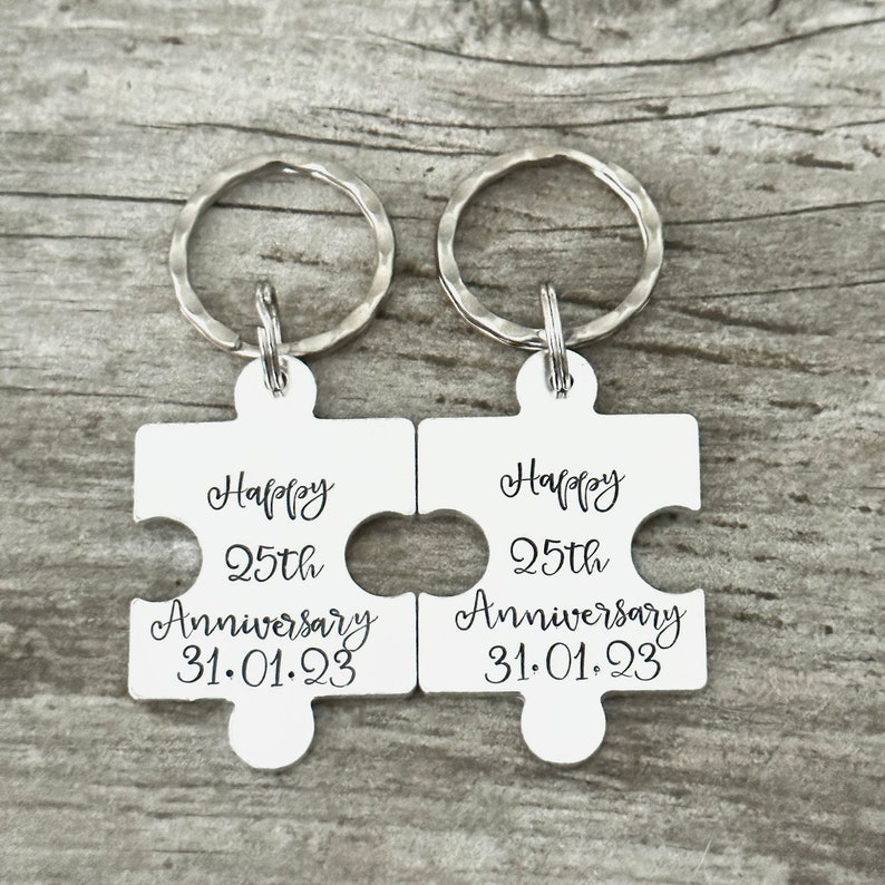 25th Wedding Anniversary Keyring, Husband and Wife Matching Key Rings
