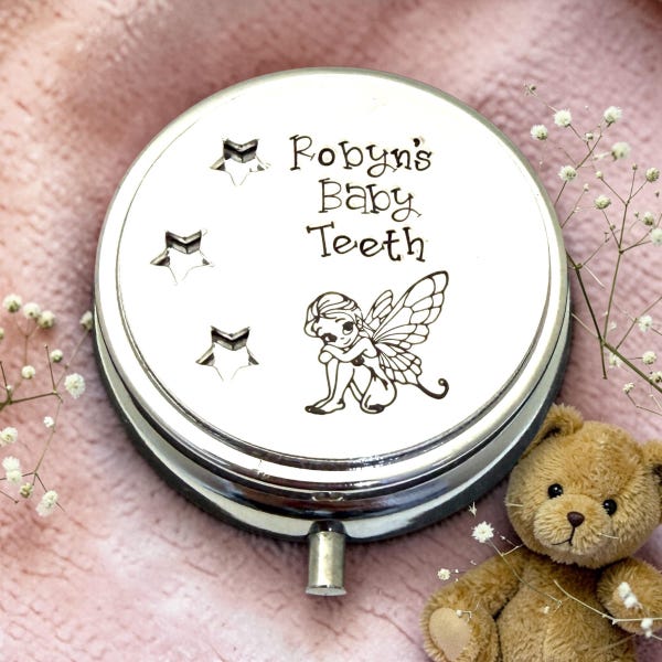 Baby Teeth Box, Personalised Tooth Fairy Tin, First Tooth Keepsake, Christening Gift For Boys, Baptism Present For Girls, Baby shower Gift
