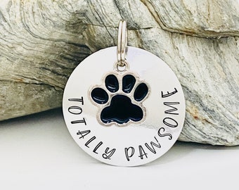 Dog ID Tag, Custom Dog Tag, Hand Stamped Dog Tag, Paw Dog Tag, Dog Collar Name Tag, Personalised Dog Tag, Cute Tags, ID Dog Tag, Metal Tags