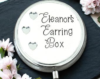 Caja de pendientes personalizada, organizador de pendientes de viaje para adolescentes, regalo de cumpleaños para hija, pequeño joyero para mujer, dama de honor