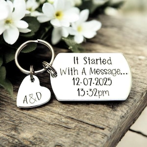 It Started With A Message Keyring, Couples Gifts, Anniversary Gift For Husband, Valentines Day Gift For Boyfriend, Present For Girlfriend