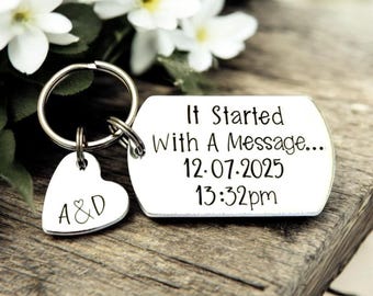 It Started With A Message Keyring, Couples Gifts, Anniversary Gift For Husband, Valentines Day Gift For Boyfriend, Present For Girlfriend