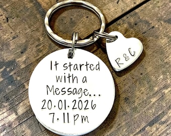 It Started With A Message Keyring, Anniversary Present For Couple, Valentine Day Husband Wife, Date And Time Key ring Boyfriend, Girlfriend