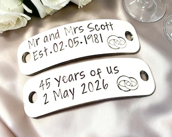 Personalised Wedding Shoe Tags, Mr & Mrs Pair Of Lace Tags, Bride Groom Keepsake, Trainer Accessory Name Date, Anniversary Gift For Couples
