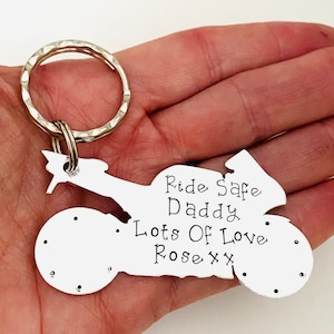 Ride Safe Keyring, Personalised Motorcycle Key ring For Daddy, Valentine Gift For Boyfriend, Fathers Day Gifts From Kids, Motorbike Gift