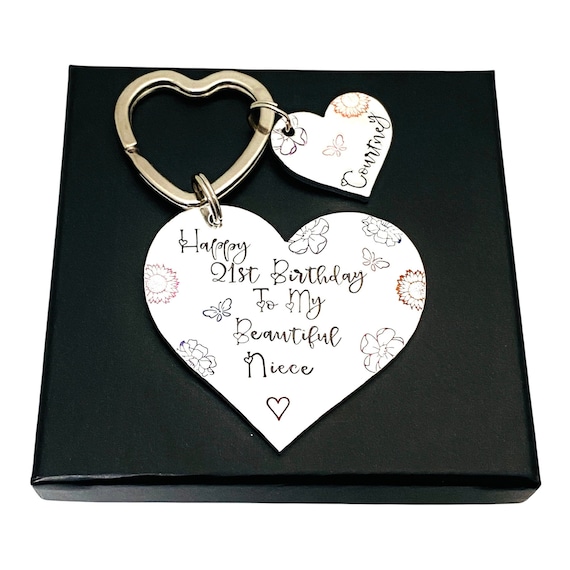 Personalised 21st Keyring For Niece, 18th Birthday Present For Girls, 30th Gift For Her, 40th Keepsake For Women, Milestone Birthday Gift