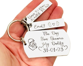 Porte-clés papa personnalisé, le jour où vous êtes devenu mon père, cadeau pour nouveau papa, premier cadeau de fête des pères de son fils, cadeau de Noël pour mari, nouveau-né