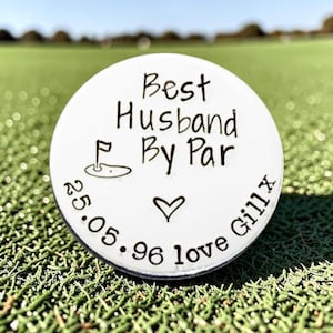 Personalised Aluminium Golf Ball Marker, Best Husband By Par, Traditional 10 Year Anniversary, Tin Gift, 25 Years Together, Milestone Gift