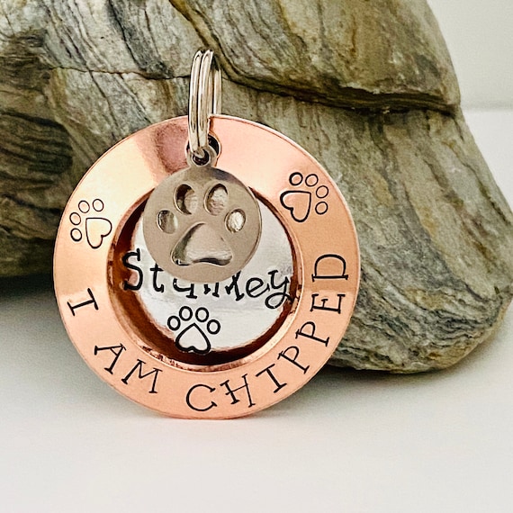 Pet Tag I Am Chipped Custom Dog Tag Dog Name Tag Puppy Dog Tag Dog Tags for Dogs Dog Collar Tag Hand Stamped Dog Tag Brass Pet Tag Etsy Canada