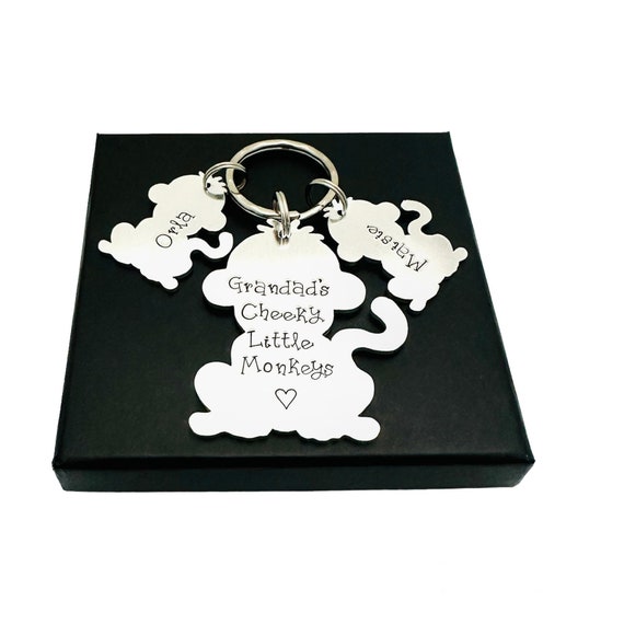 Grandads Little Monkey Keyring, Personalised Fathers Day Present, Grandpa Birthday Present,  From Kids, Gramps key ring From Grandchildren