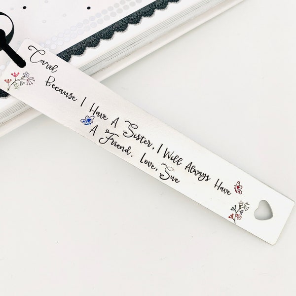 Personalised Metal Bookmark For Sister, Step Sister Birthday Gift, Book Accessories, Best Sister Gifts, Stamped Floral Bookmark, Book Lover