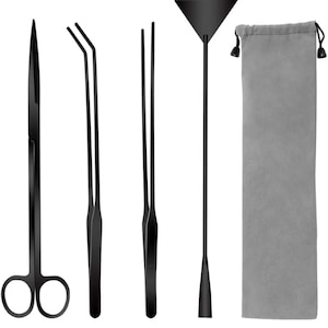 Aquascape Tool Kit 4 in 1 Black Stainless Steel Aquarium Plant Scissors Tweezers Tools