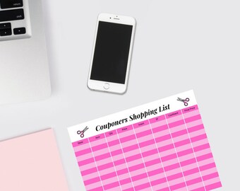 Lista de compras imprimible, rastreador de cupones, organizador de cupones, lista de compras
