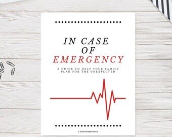 Planificador de emergencias, organizador imprimible, planificador del hogar, carpeta para el hogar, referencia de emergencia, familia en caso de emergencia, PDF, preparación