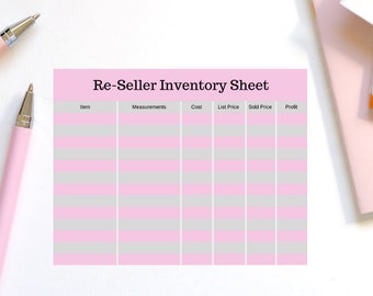 Hoja de inventario de revendedores, Rastreador de inventario de Poshmark, Lista de inventario imprimible, Organizador de revendedores