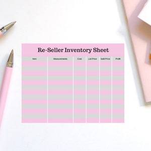 Reseller Inventory Sheet, Poshmark Inventory Tracker, Printable Inventory List, Reseller Organizer