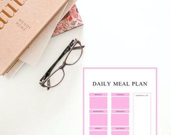 Planificador diario de comidas, Plan de comidas familiar, Preparación de comidas, Planificador bastante rosa, Plan de alimentación