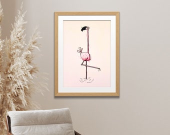 Flamingo Zeichnung Original Kunst Marker Bild Deko (Kein Druck)