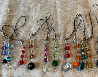 3 Cell Phone Charms/Zipper Pulls Made with Swarovski & Glass Beads-Grab Bag