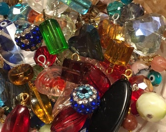Jewelry Making Lot Of 20 Med-Lg Bead Drops Grab Bag Crystal, Gemstone & Glass-Mystery Lot