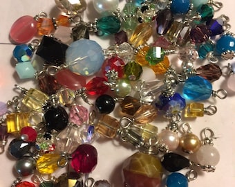 Jewelry Making Lot Of 30 Small Bead Drop Dangle Grab Bag Crystal, Gemstone Glass-Mystery Lot