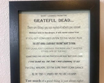 Grateful Dead Lyric Frame Picture Custom Frame Music Gift Poster Print Jerry Garcia