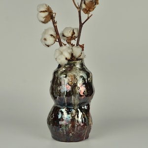 Handmade ceramic vase Raku firing by Verbivsky Ceramics. Raku pottery.