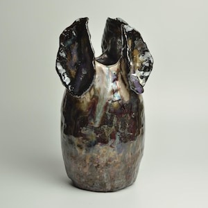 Handmade ceramic vase Raku firing by Verbivsky Ceramics. Raku pottery.