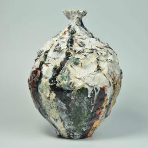 Handcrafted Abstract Ceramic Vase – A Sculptural Exploration of Texture and Contrast