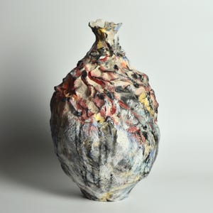 Handcrafted Abstract Ceramic Vase – A Sculptural Exploration of Texture and Contrast