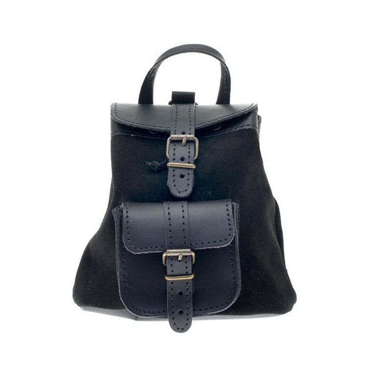 Handmade in Greece Black Suede Leather Backpack Small Colors: Tan Light Brown