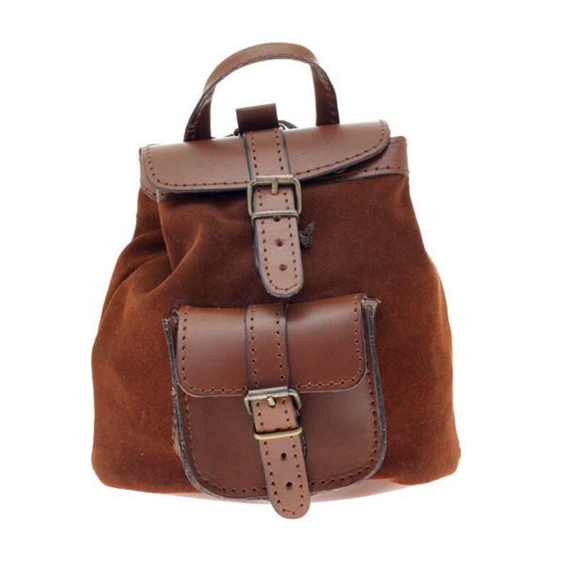 Handmade in Greece Black Suede Leather Backpack Small Colors: Tan Light Brown
