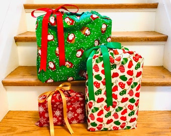 Fabric Christmas gift bag set | reusable, eco friendly gift wrap | ForYouGiftBags