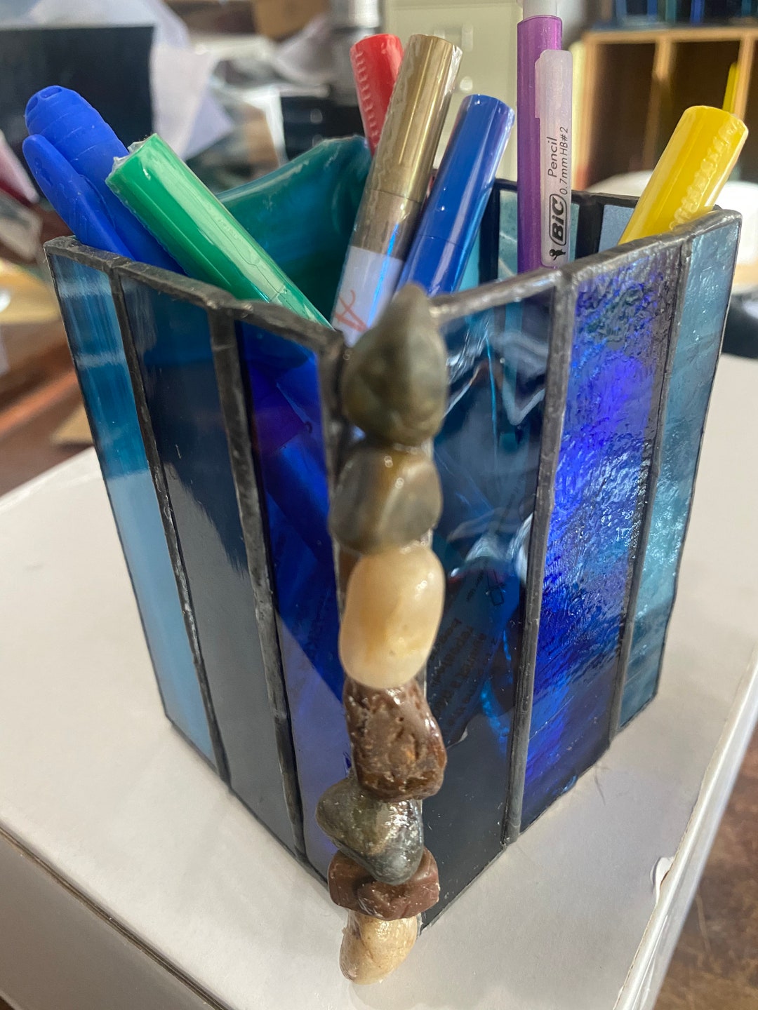 Stained Glass Pencil Holder With a Corner of Rocks Etsy
